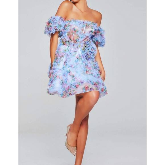 Jovani Girls Bianca Strapless Applique Party Dress Light Blue